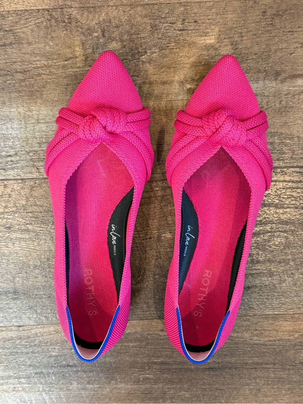 Rothy's Women's Hot Pink Pointed Knit Flat with Knot Accent